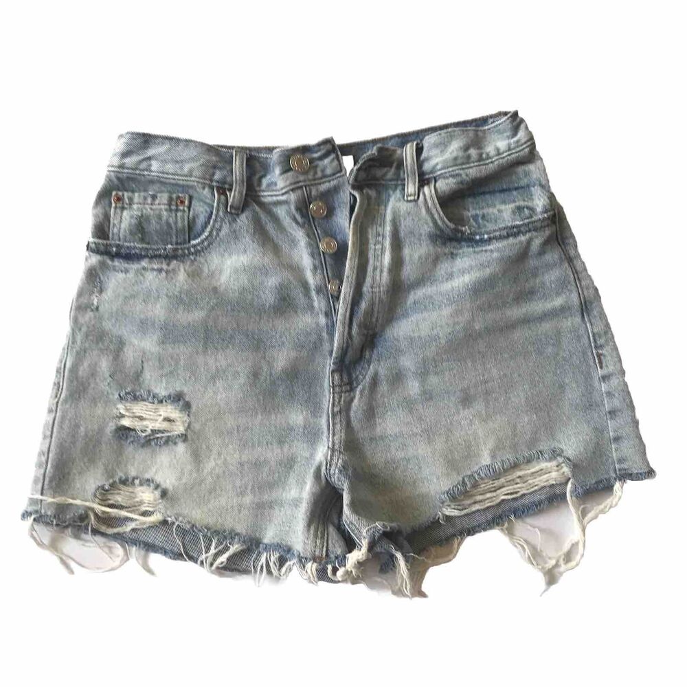 Pacsun Womens Ultra High Rise Vintage Jean Short Size 27 Blue Distressed Cut Off